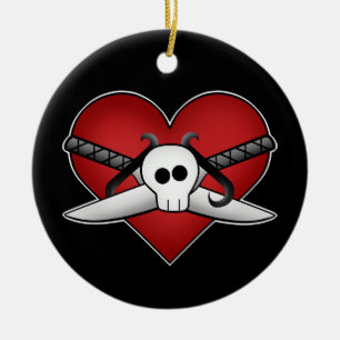 Cute gothic punk heart on guard anti valentine ceramic ornament