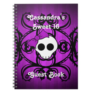 Cute gothic skull purple and black square sweet 16 notebook