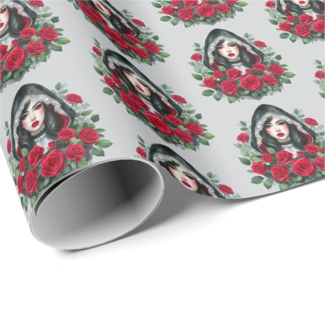 Cute Gothic Valentine lady tiled pattern  Wrapping Paper (Roll Corner)