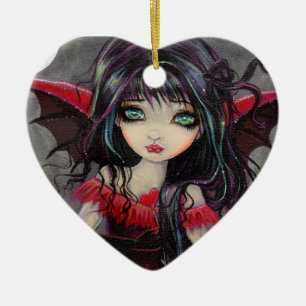 Cute Gothic Vampire Fairy Red Heart Ceramic Ornament