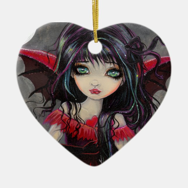 Cute Gothic Vampire Fairy Red Heart Ceramic Ornament (Front)