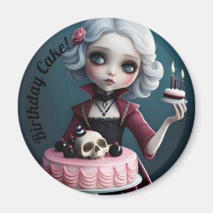cute gothic vampire girl with skull birthday cake magnet