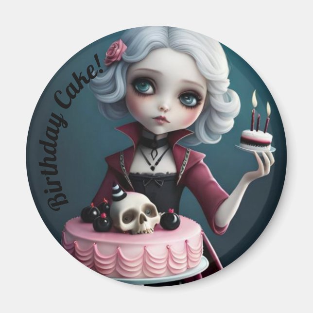 cute gothic vampire girl with skull birthday cake  magnet (Front)
