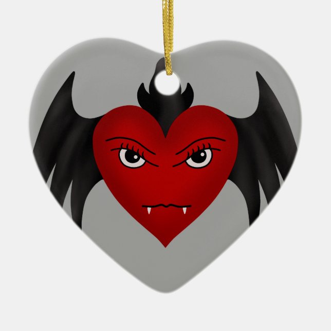 Cute gothic winged vampire heart ceramic ornament (Front)