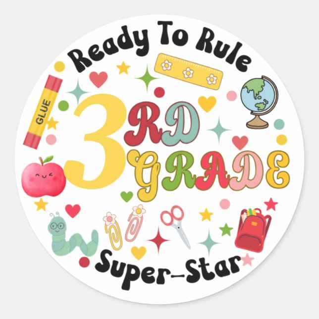 Cute Grade School Super Star Ready To Rule Classic Round Sticker (Front)