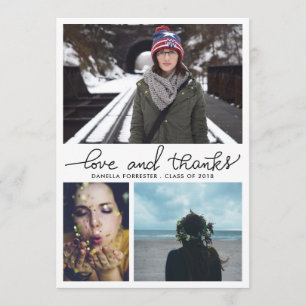 Cute Graduate Love And Thanks Script Three Photos Invitation