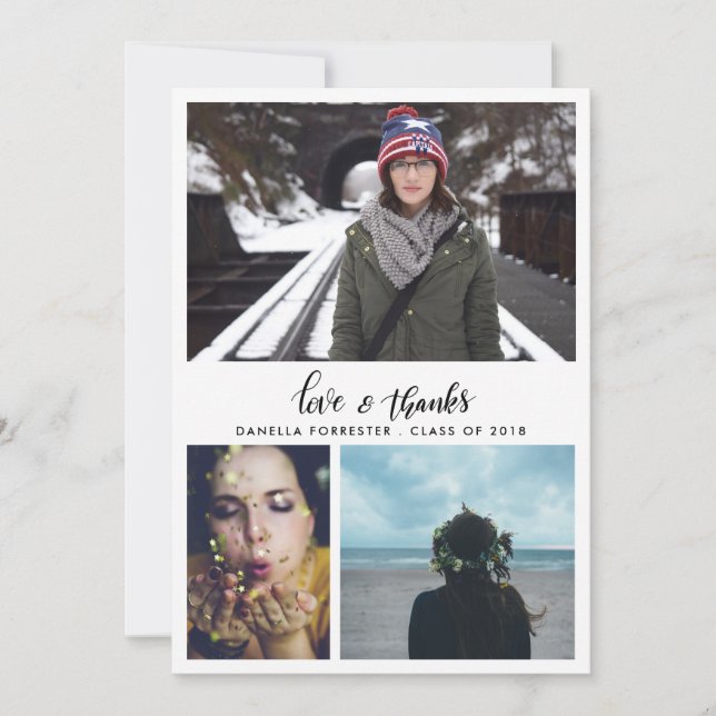 Cute Graduate Thank You Script Three Photos Announcement (Front)