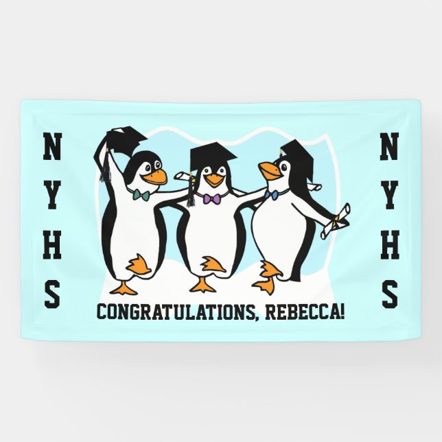 Cute Graduating Penguins Banner (Horizontal)