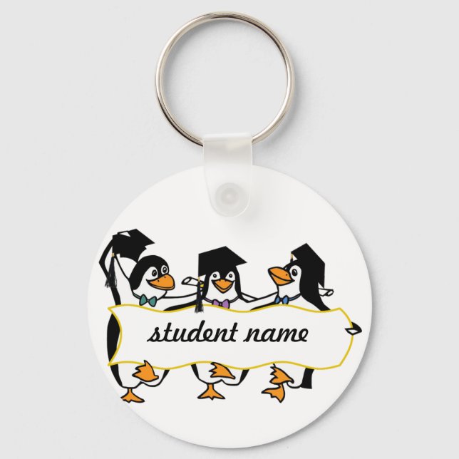 Cute  Graduating Penguins w/Banner Keychain (Front)