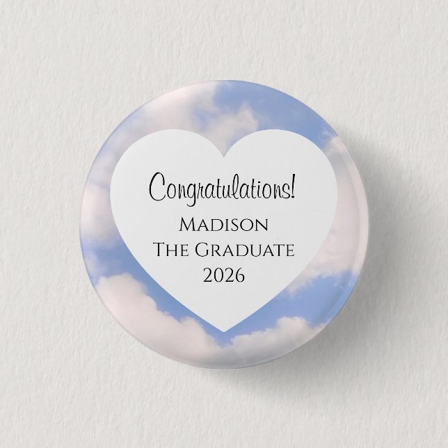 Cute Graduation 2026 Congratulations Message Heart 1 Inch Round Button (Front)