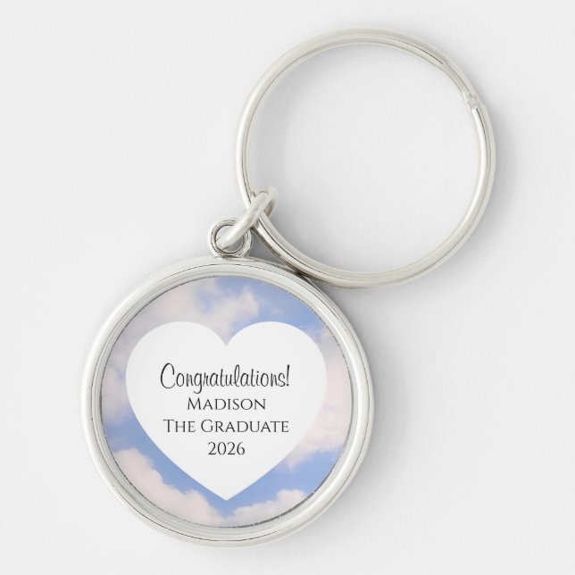 Cute Graduation 2026 Congratulations Message Heart Keychain (Front)