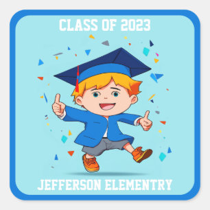 Cute Graduation Class 2026 Cartoon Boy Graduate  Square Sticker