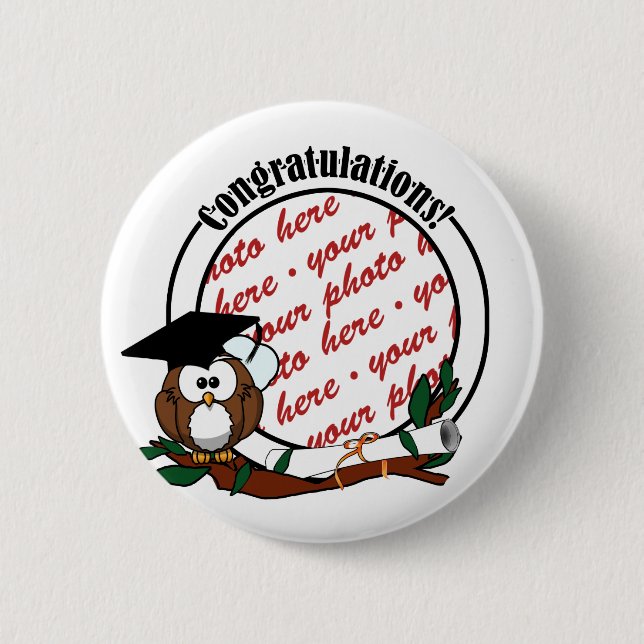 Cute Graduation Owl With Cap & Diploma 2 Inch Round Button (Front)