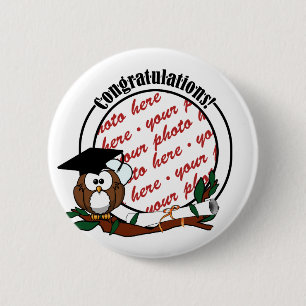 Cute Graduation Owl With Cap & Diploma 2 Inch Round Button