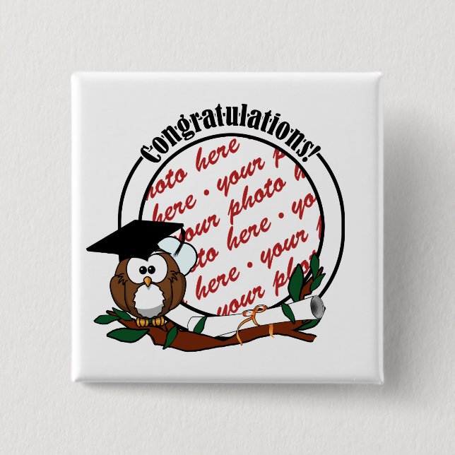 Cute Graduation Owl With Cap & Diploma 2 Inch Square Button (Front)