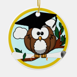Cute Graduation Owl With Cap & Diploma Ceramic Ornament