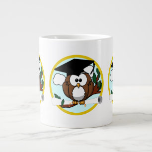 Cute Graduation Owl With Cap & Diploma Large Coffee Mug