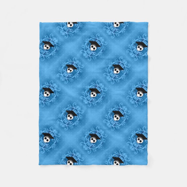 Cute graduation skull blue Gothic pattern Fleece Blanket (Front)