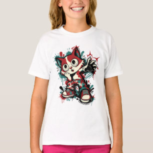 Cute Graffiti Cat Cartoon T-Shirt