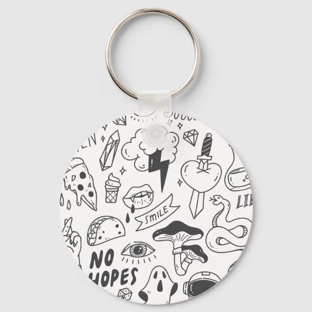 Cute Graffiti: Doodle Art Set. Keychain (Front)