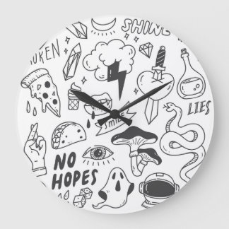 Cute Graffiti: Doodle Art Set. Large Clock
