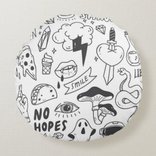 Cute Graffiti: Doodle Art Set. Round Pillow
