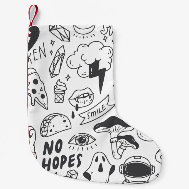 Cute Graffiti: Doodle Art Set. Small Christmas Stocking (Front)