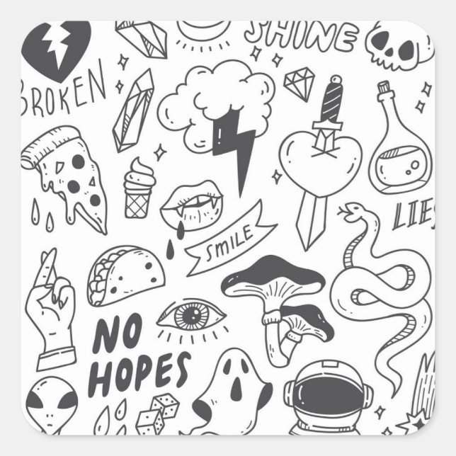 Cute Graffiti: Doodle Art Set. Square Sticker (Front)