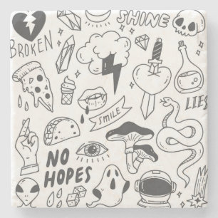 Cute Graffiti: Doodle Art Set. Stone Coaster