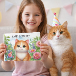Cute Granddaughter Cat and Flowers Greeting Card