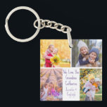 Cute Granddaughters Photos We Love You Grandma Keychain<br><div class="desc">This cute, custom grandmother keychain features a modern layout of 4 grandkids photos on a white background with pretty lilac purple typography reading We Love You Grandma. This beautiful grandchildren photo gift features your own photograph collage surrounding your personalized message and granddaughters names.</div>