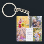 Cute Granddaughters Photos We Love You Grandma Keychain<br><div class="desc">This cute, custom grandmother keychain features a modern layout of 4 grandkids photos on a white background with pretty lilac purple typography reading We Love You Grandma. This beautiful grandchildren photo gift features your own photograph collage surrounding your personalized message and granddaughters names.</div>
