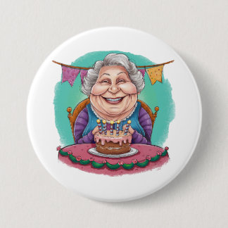 Cute Grandma Birthday Cake Present 3 Inch Round Button