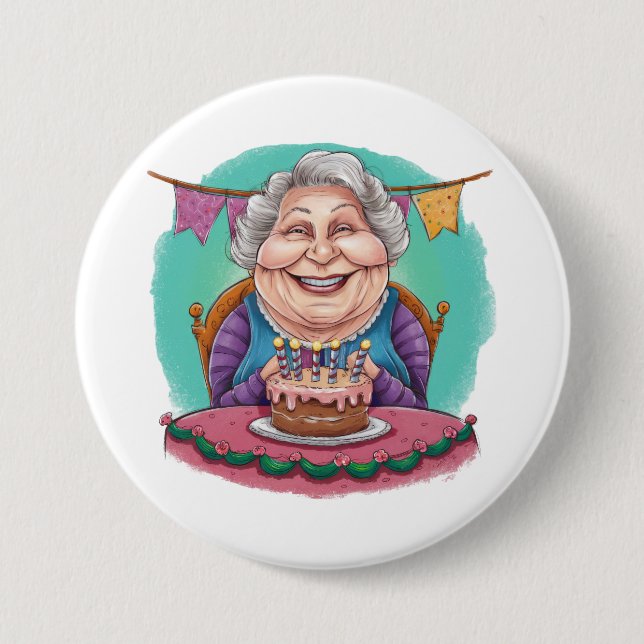 Cute Grandma Birthday Cake Present 3 Inch Round Button (Front)