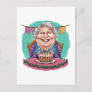 Cute Grandma Birthday Cake Present Announcement Postcard