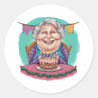 Cute Grandma Birthday Cake Present Classic Round Sticker
