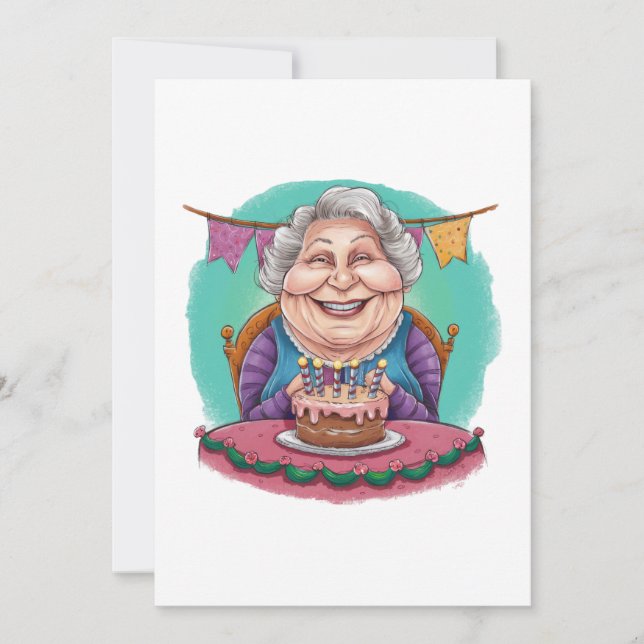 Cute Grandma Birthday Cake Present Invitation (Front)