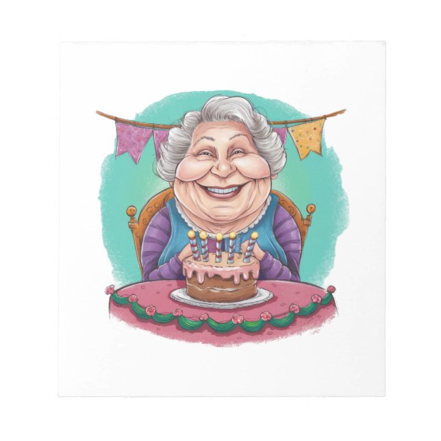 Cute Grandma Birthday Cake Present Notepad (Front)