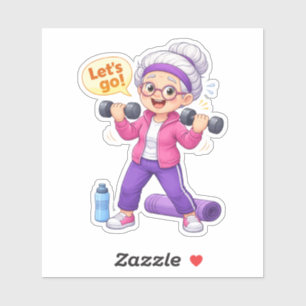 Cute Grandma Exercising Custom-Cut Vinyl Sticker