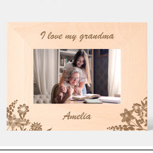 Cute Grandma Flowers Engraved Wood Frame