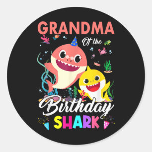 Cute Grandma Of The Birthday Family Shark Boy Girl Classic Round Sticker