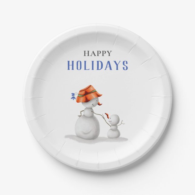 Cute Grandma Snowman Christmas Party Paper Plate (Front)