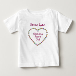 Cute Grandma's Girl Flower Heart Personalize Names Baby T-Shirt