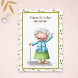 Cute Grandmother Personalized Birthday Card<br><div class="desc">How cute and fun is this card with a happy old lady waving! She has her cane and she is wearing a green skirt and blue shirt. Great birthday card for your grandma this year. Personalize the text with your own message and click on customize further if necessary. Illustrated and...</div>