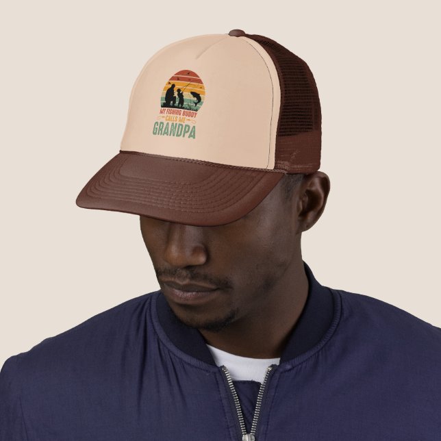 cute Grandpa fishing buddy word art  Trucker Hat (In Situ)