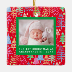 Cute Grandparents 1st Christmas Trees Photo Red Ceramic Ornament