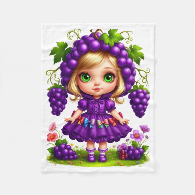 Cute Grape Fairy Character Cozy Fleece Blanket (Front)