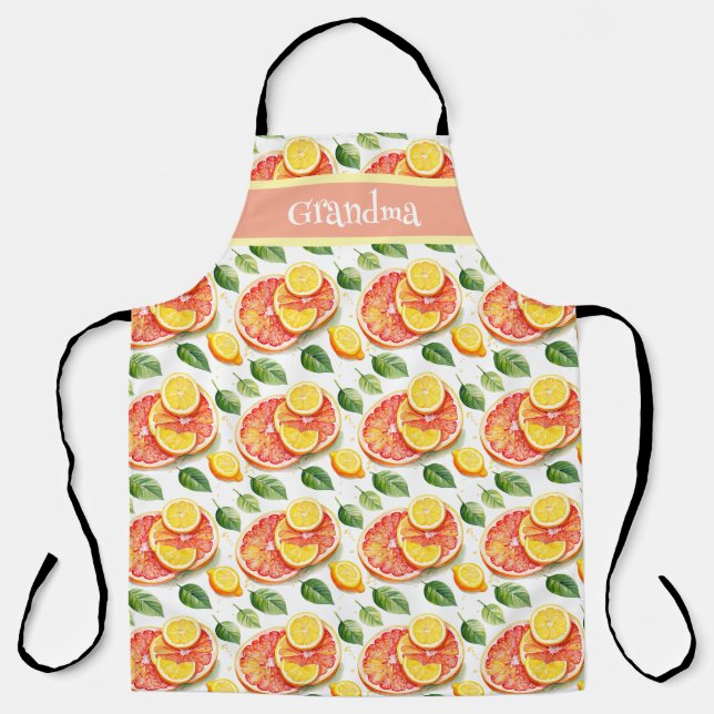 Cute Grapefruit and Lemons Citrus Personalized Apron (Front)