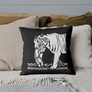 Cute Graphic Big Cat Tiger Safari Wildlife Black Throw Pillow