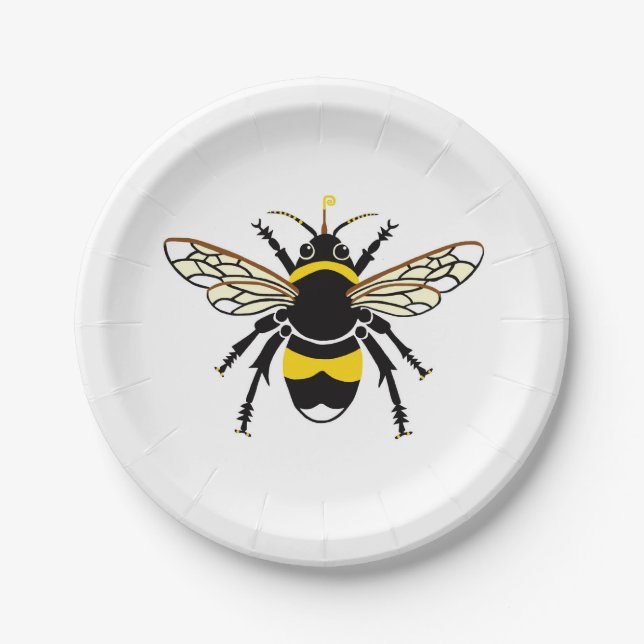 Cute Graphic Buzzy BEE - Save the bees- Party  Paper Plate (Front)